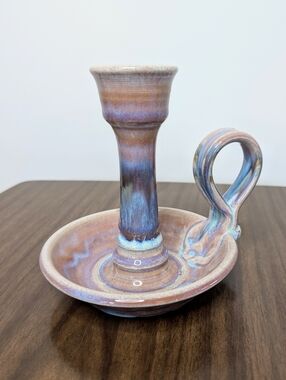 Light Purple, Blue, Tan Handmade Studio Pottery Ceramic Chamber Candle Holder